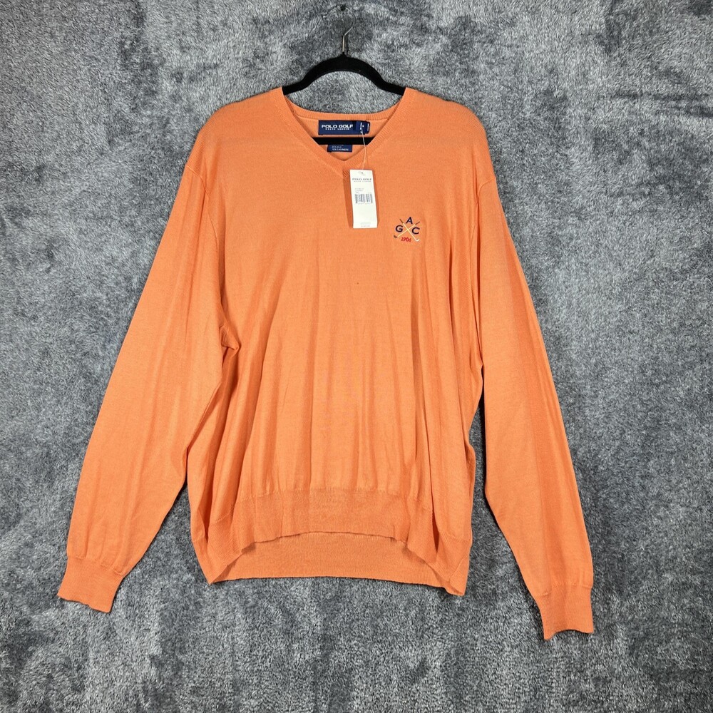 Polo Golf Ralph Lauren Sweater Mens 2XL Orange V Neck Wool Silk Cashmere